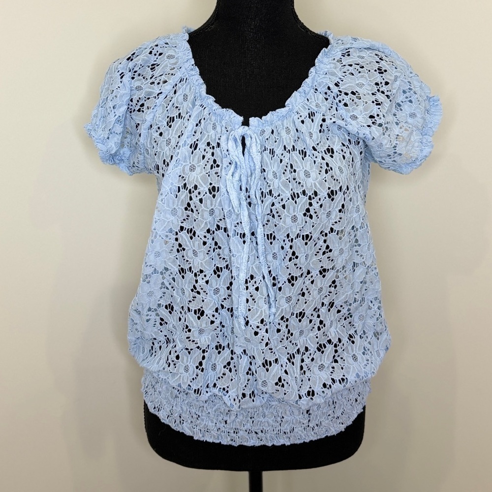 Derek Heart Blue Lace Sheer Blouse (XL)